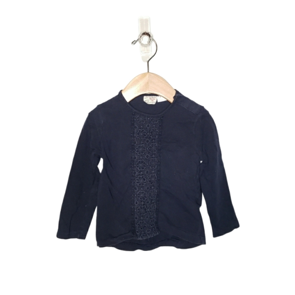 ZARA 18-24 Months Baby Girl Navy Eyelet Lace Detailed Long Sleeve tee